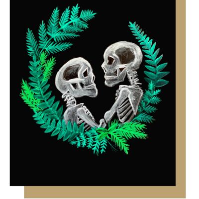 Couple de crâne avec carte de vœux gothique de couronne