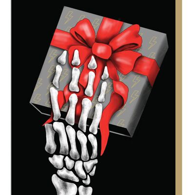 Skeletthand mit Geschenk