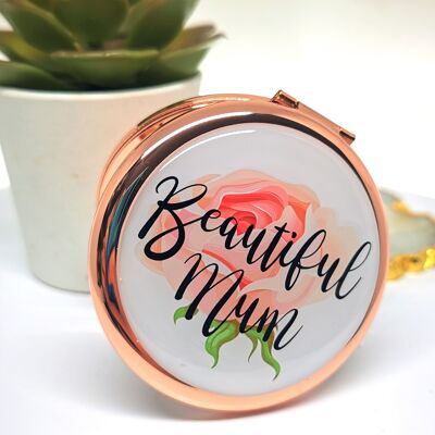 Beautiful Mum - Personalised Rose gold Handbag Mirror