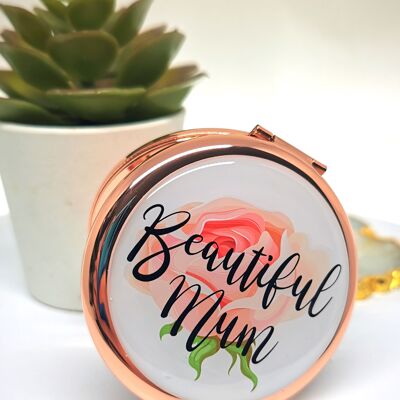 Beautiful Mum - Miroir de sac à main en or rose personnalisé