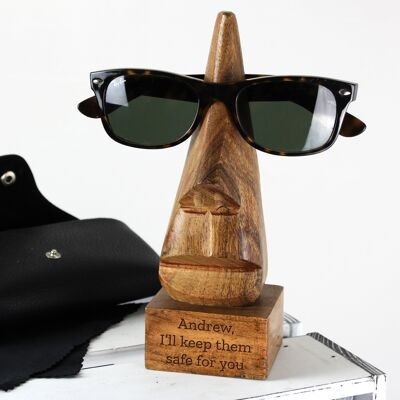 Personalisierter Brillenhalter aus Holz in Nasenform