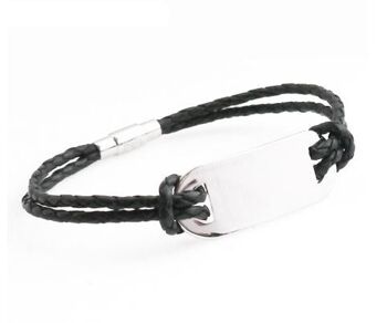 Bracelet cuir acier tribal personnalisé avec plaque d'identité cadeau Saint Valentin - noir 1