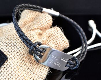 Bracelet cuir acier tribal personnalisé avec plaque d'identité cadeau Saint Valentin - noir 3
