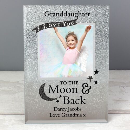 Personalised To the Moon and Back 4x4 Glitter Glass Photo Frame