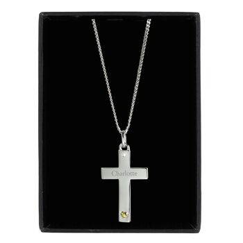 Croix en argent sterling personnalisée avec coeur en or 9 carats et collier CZ 3