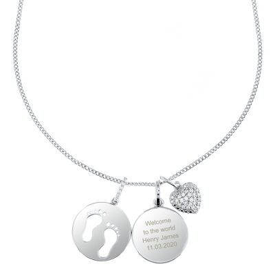 Impronte personalizzate in argento sterling e collana a cuore con zirconi