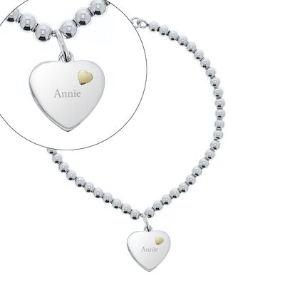 Bracelet coeur en argent massif et or 9 carats personnalisé