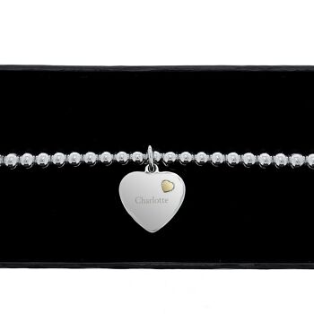 Bracelet coeur en argent massif et or 9 carats personnalisé 2