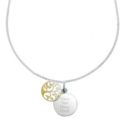 Personalisierte Stammbaum-des-Leben-Halskette aus Sterlingsilber und 9-karätigem Gold