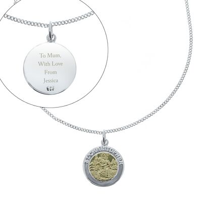 Personalisierte St. Christopher-Halskette aus Sterlingsilber und 9 Karat Gold