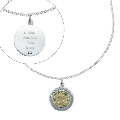 Collana personalizzata di San Cristoforo in argento sterling e oro 9 ct