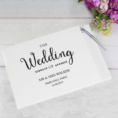 Personalisiertes rustikales Hochzeits-Gästebuch mit festem Einband und Stift