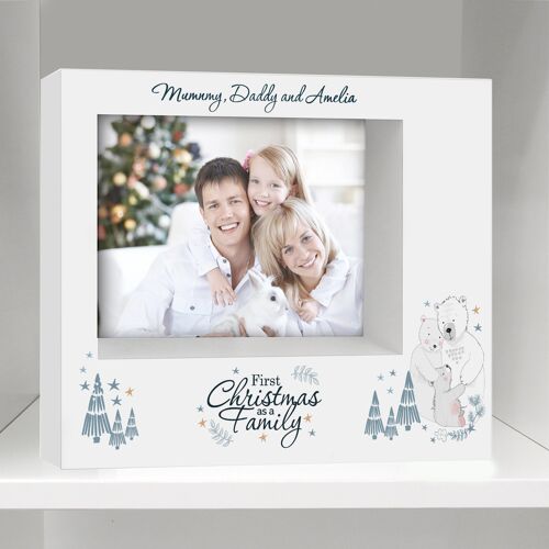 Personalised Polar Bear '1st Christmas As A Family' 7x5 Box Photo Frame