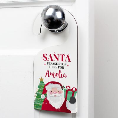 Colgador de puerta personalizado Santa Stop Here