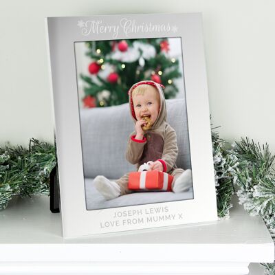Marco de fotos personalizado de plata 5x7 Feliz Navidad