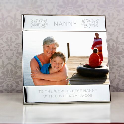 Personalised Silver Floral Square 6x4 Landscape Photo Frame