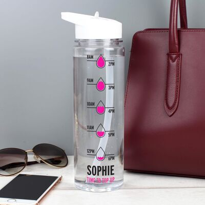 Botella de agua isleña "Rastreador de hidratación" rosa personalizada