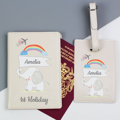 Set di porta passaporto e etichetta per bagagli personalizzati My 1st Cream