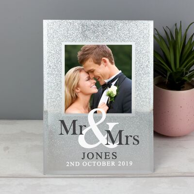 Personalised Mr & Mrs 4x4 Glitter Glass Photo Frame