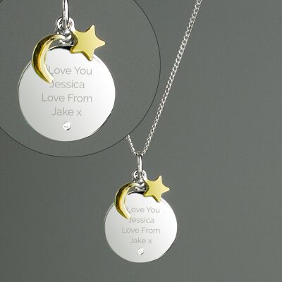 Collana personalizzata in argento sterling con luna e stelle