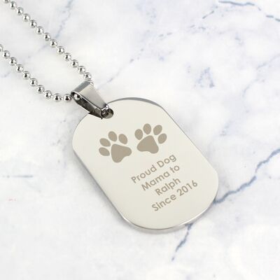 Collar de placa de perro de acero inoxidable con huellas de patas personalizadas