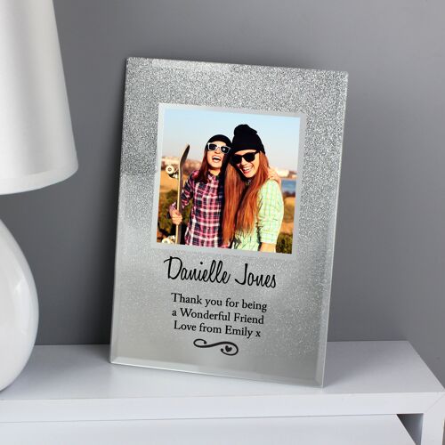 Personalised Heart & Swirl 4x4 Glitter Glass Photo Frame