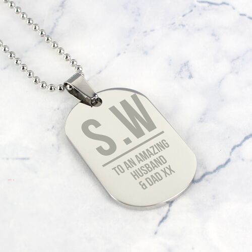 Personalised Initials Stainless Steel Dog Tag Necklace