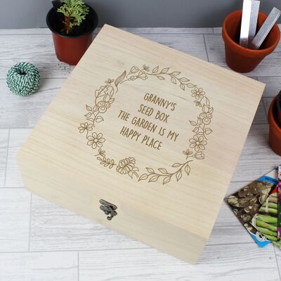 Caja de recuerdos de madera grande con corona floral personalizada