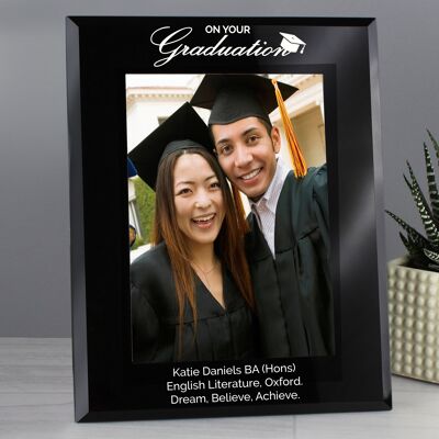 Marco de fotos personalizado de graduación de vidrio negro de 7x5