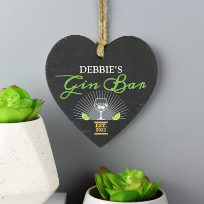 Personalised Gin Bar Slate Heart Decoration