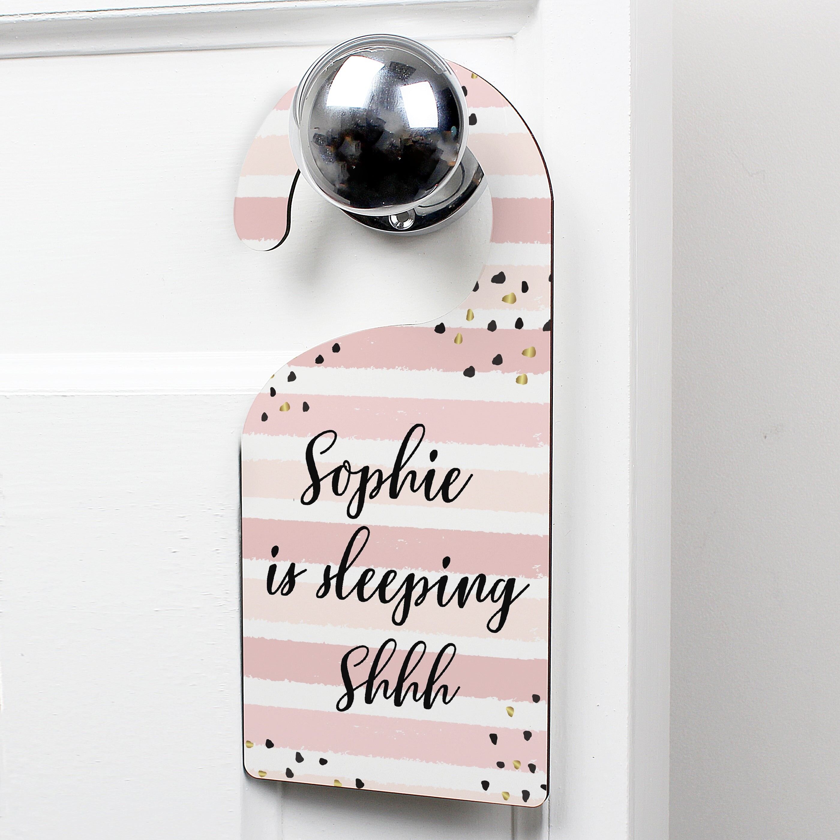 Personalisierter Gold- und rosa Streifen-Tür-Aufhänger