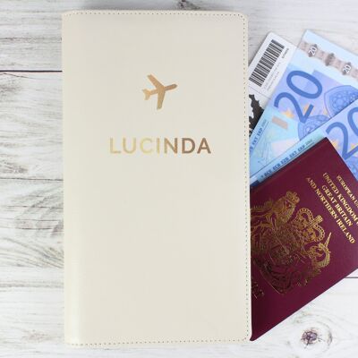 Portadocumentos de viaje con nombre dorado personalizado