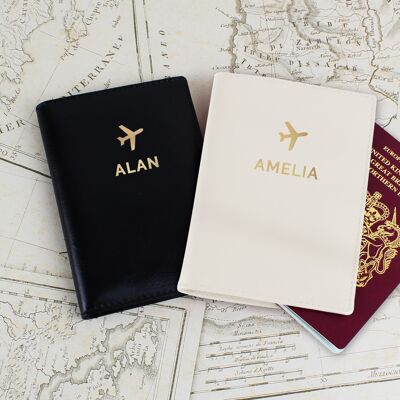 Set di porta passaporto con nome oro personalizzato