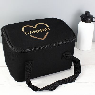 Personalisierte Goldherz-Schwarz-Lunch-Tasche