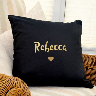 Personalised Gold Name Black Cushion Cover