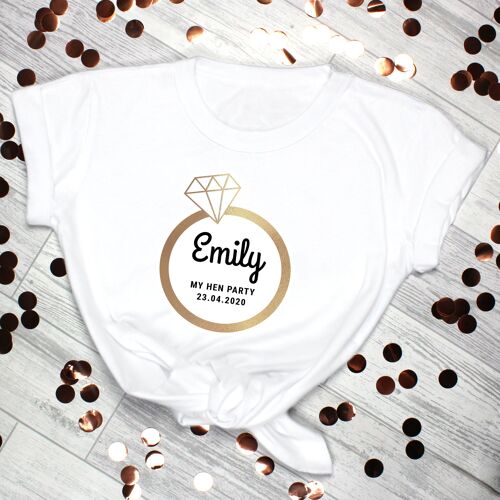 Personalised Gold Bling Ring Hen Party T-Shirt - White XL