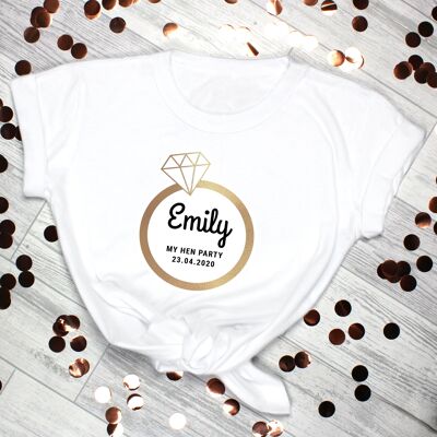 Personalisiertes Gold Bling Ring Junggesellinnenabschied T-Shirt - Weiß XL