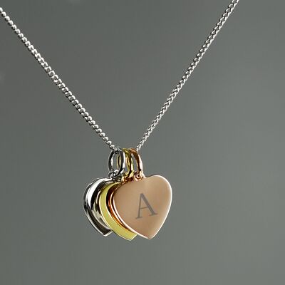Personalised Gold, Rose Gold and Silver 3 Hearts Necklace