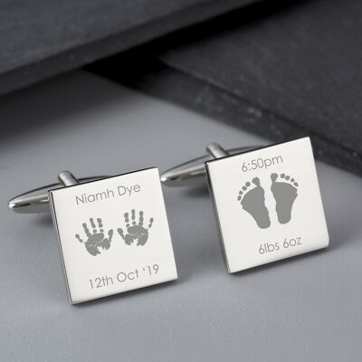 Personalisierte Hände und Füße New Baby Square Manschettenknöpfe