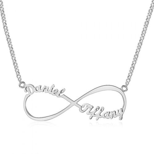 Personalised Custom infinity Name Necklace - 925 Sterling Silver - White Gold Plated - 14 inch