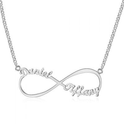 Personalised Custom infinity Name Necklace - 925 Sterling Silver - White Gold Plated - 14 inch