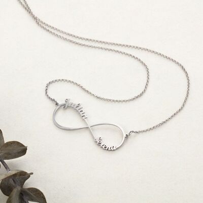 Collier Prénom Infini Personnalisé Personnalisé - Argent Sterling 925 - Plaqué Or Blanc - 20 pouces