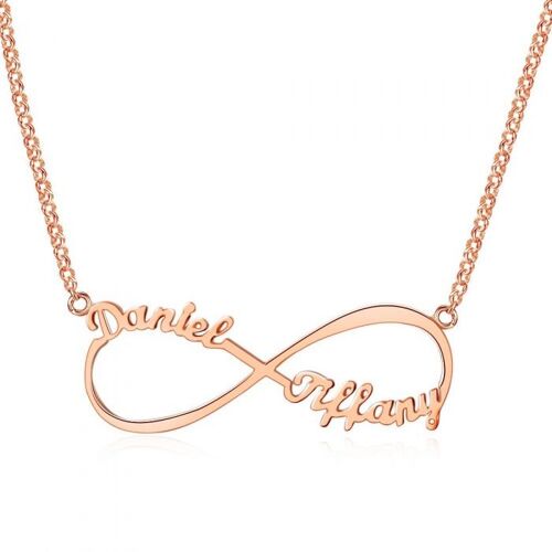Personalised Custom infinity Name Necklace - 925 Sterling Silver - Rose Gold Plated - 14 inch