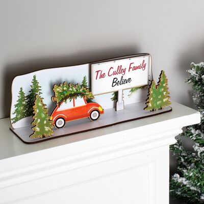 Personalised Driving Home For Christmas Wooden Scene