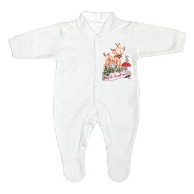 Personalised Festive Fawn 0-3 Months Baby Grown
