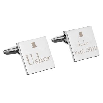 Boutons de manchette carrés Usher de mariage décoratifs personnalisés 2