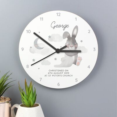 Horloge en bois blanche personnalisée bébé lapin