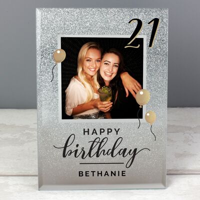 Personalised Birthday 4x4 Glitter Glass Photo Frame