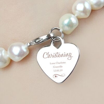 Personalised Christening Swirls & Hearts White Freshwater Pearl Bracelet