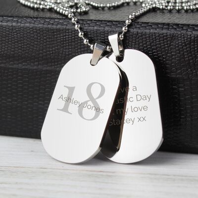 Personalised Big Age Stainless Steel Double Dog Tag Necklace